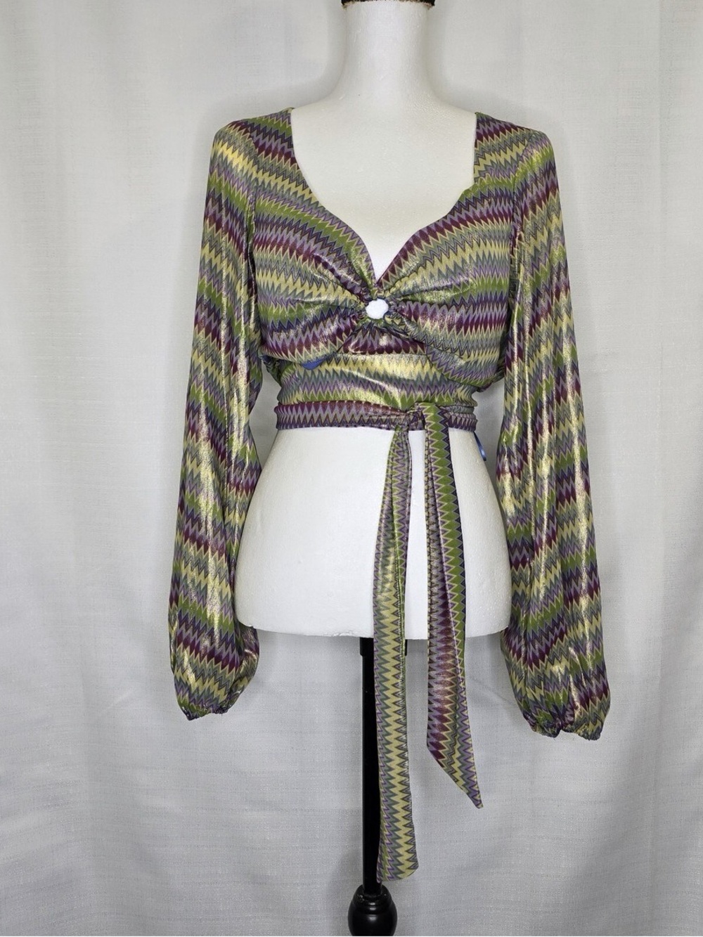 Urban Outfitters Purple and Green Zigzag Wrap Crop Top
